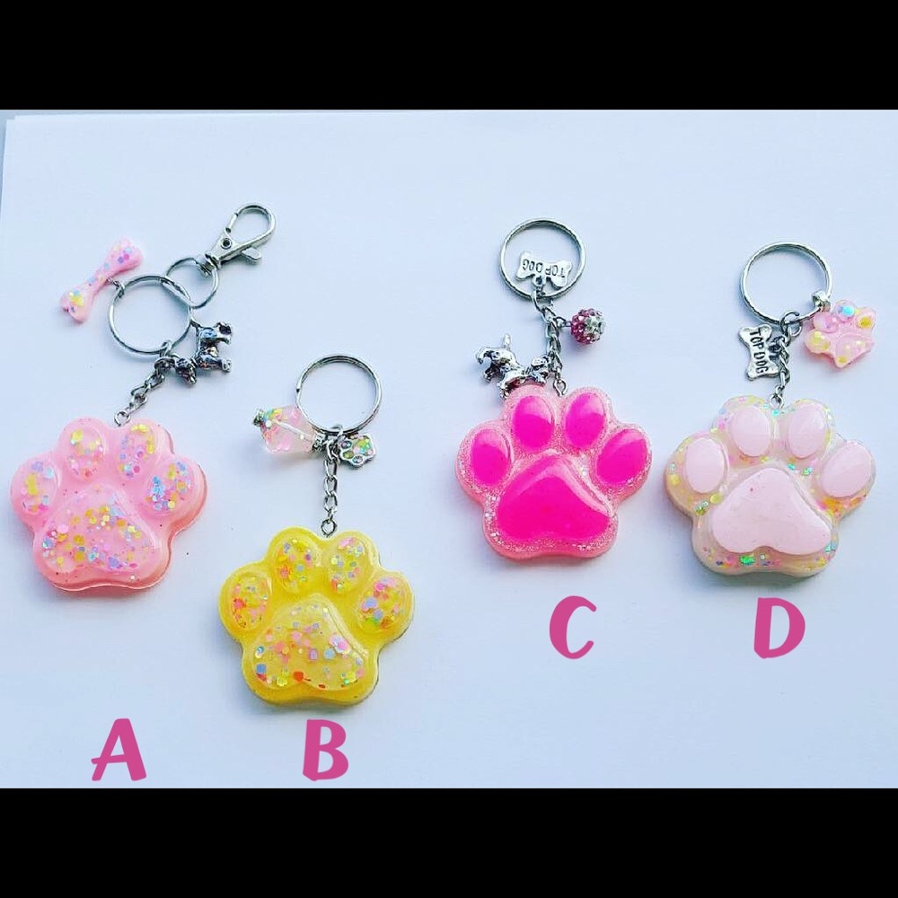 Pink and or yellow Dog paw keychain